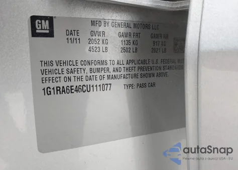 2012 Chevrolet Volt from USA, damaged, VIN 1G1RA6E46CU111077